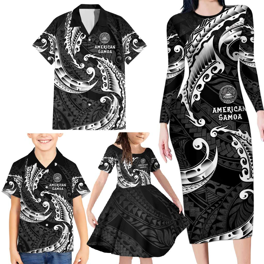 AAPI Heritage Month Family Matching Long Sleeve Bodycon Dress and Hawaiian Shirt American Samoa Polynesian Tribal Wave LT05 - Polynesian Pride