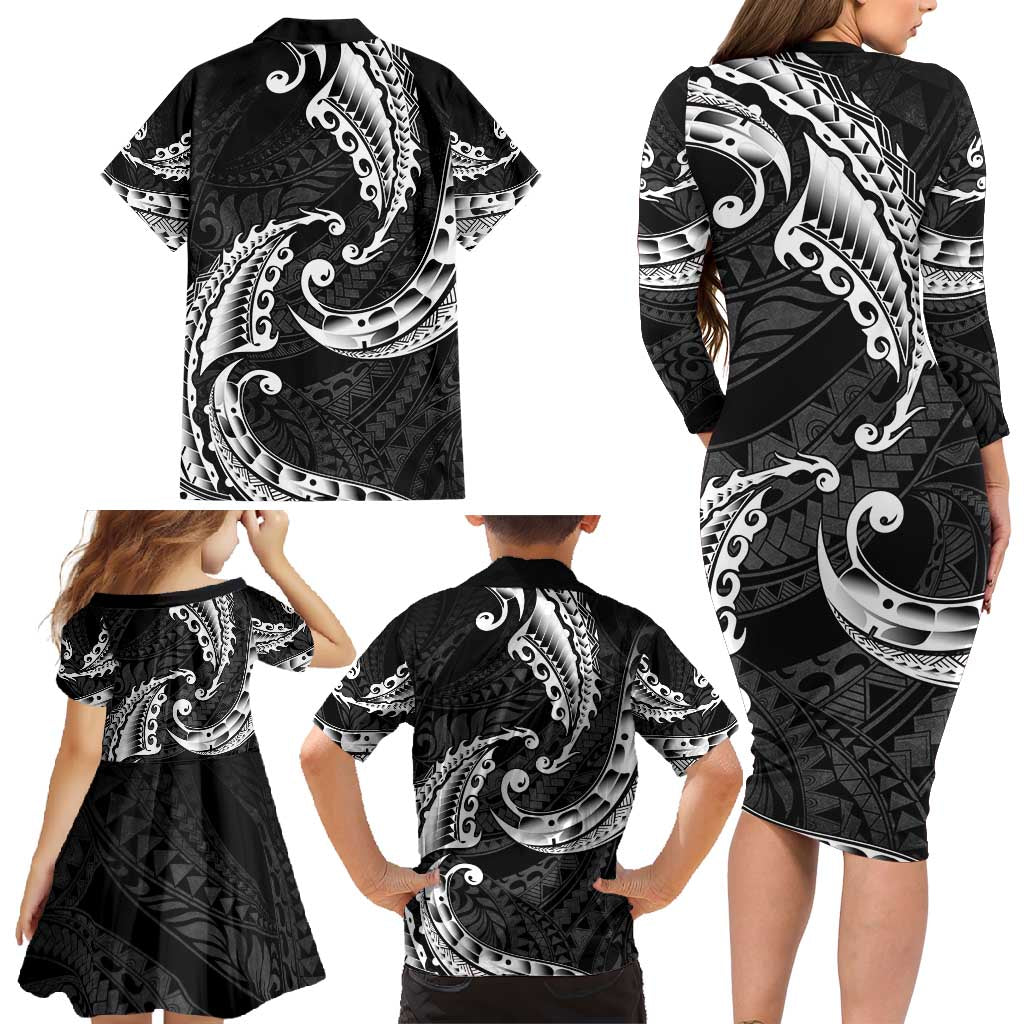 AAPI Heritage Month Family Matching Long Sleeve Bodycon Dress and Hawaiian Shirt American Samoa Polynesian Tribal Wave LT05 - Polynesian Pride