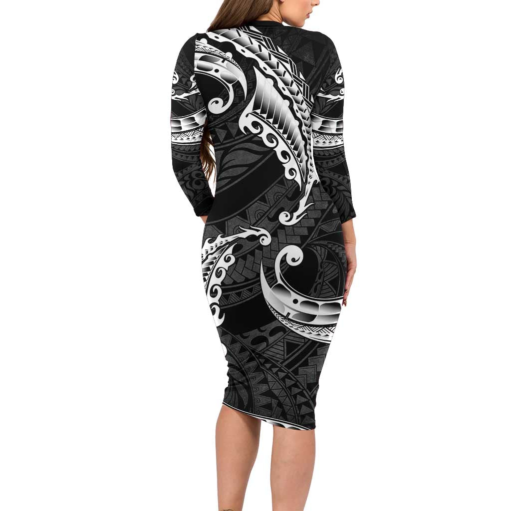 AAPI Heritage Month Family Matching Long Sleeve Bodycon Dress and Hawaiian Shirt American Samoa Polynesian Tribal Wave LT05 - Polynesian Pride