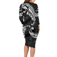 AAPI Heritage Month Family Matching Long Sleeve Bodycon Dress and Hawaiian Shirt American Samoa Polynesian Tribal Wave LT05 - Polynesian Pride
