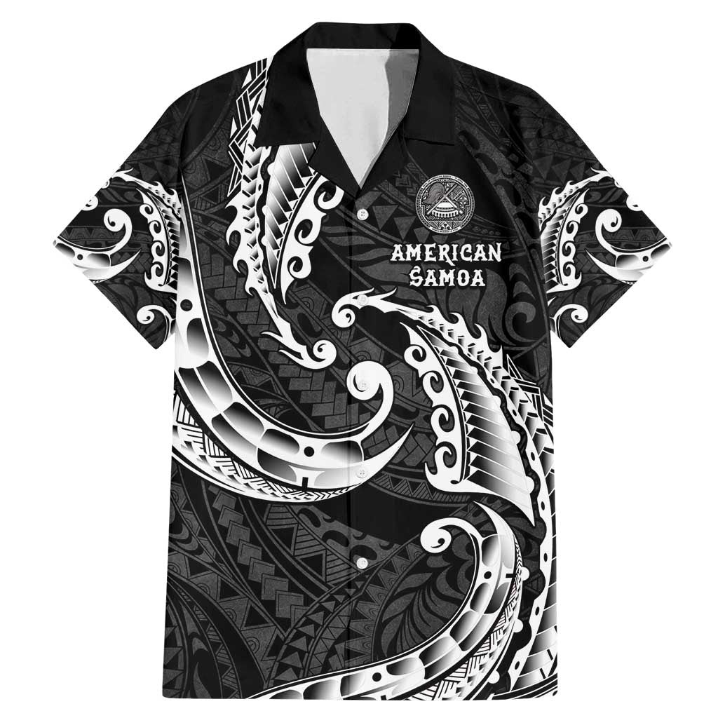 AAPI Heritage Month Family Matching Mermaid Dress and Hawaiian Shirt American Samoa Polynesian Tribal Wave LT05 Dad's Shirt - Short Sleeve Black - Polynesian Pride