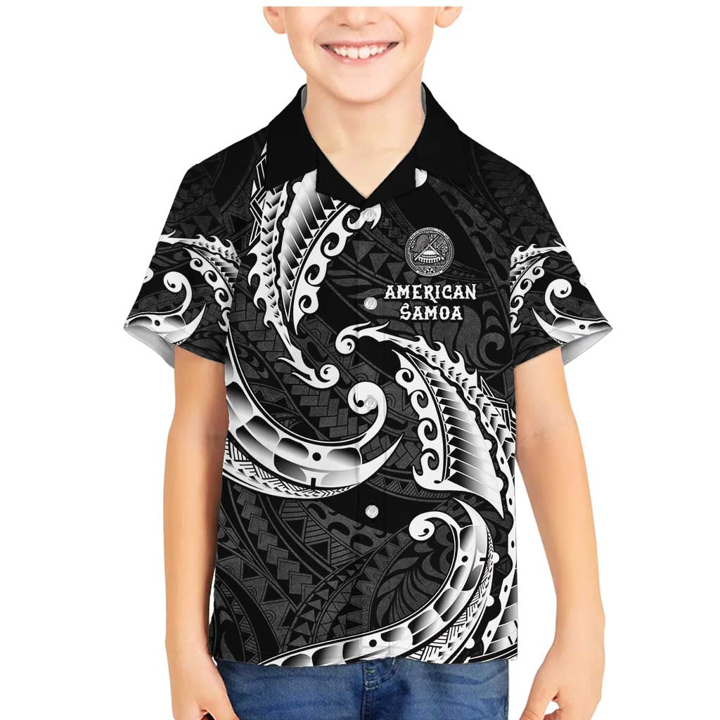 AAPI Heritage Month Family Matching Mermaid Dress and Hawaiian Shirt American Samoa Polynesian Tribal Wave LT05 Son's Shirt Black - Polynesian Pride