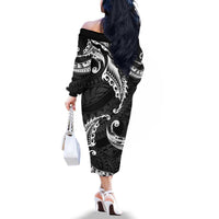 AAPI Heritage Month Family Matching Off The Shoulder Long Sleeve Dress and Hawaiian Shirt American Samoa Polynesian Tribal Wave LT05 - Polynesian Pride