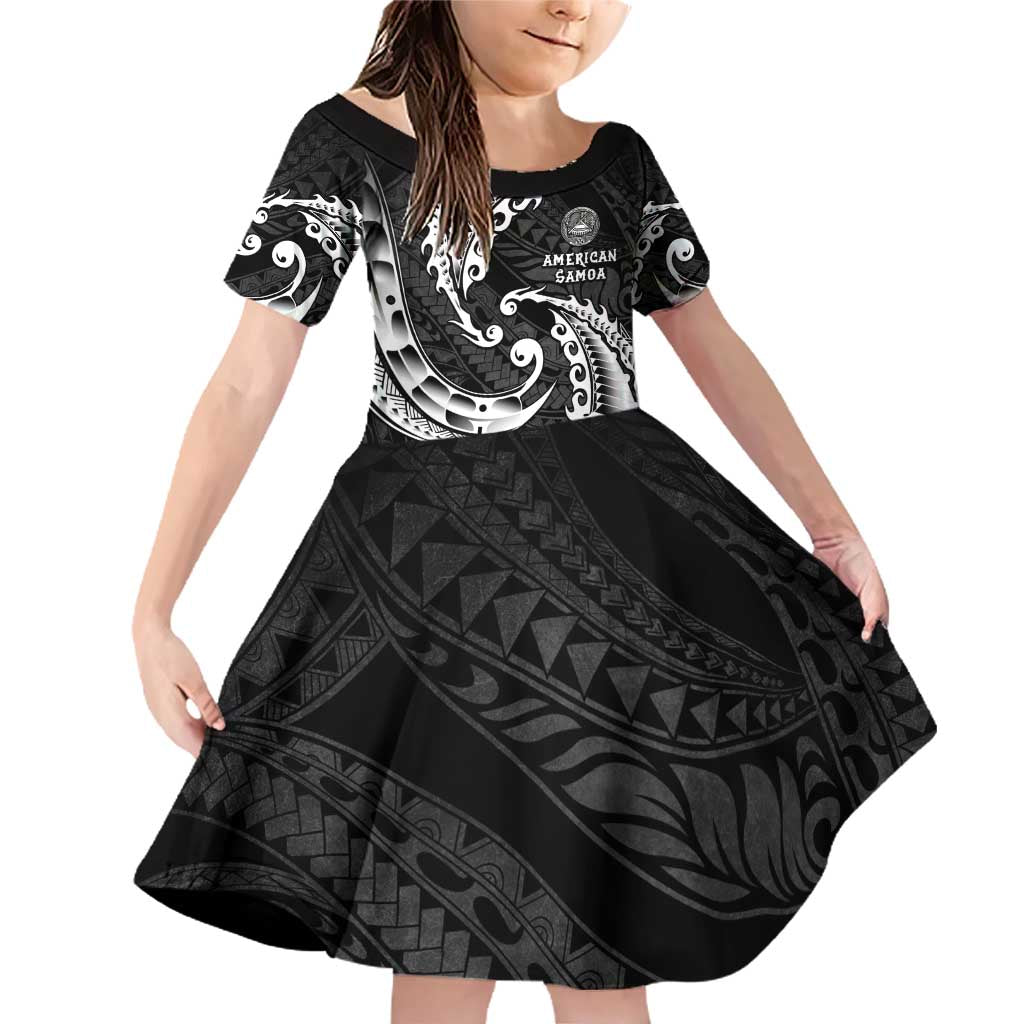 AAPI Heritage Month Family Matching Off Shoulder Short Dress and Hawaiian Shirt American Samoa Polynesian Tribal Wave LT05 Daughter's Dress Black - Polynesian Pride