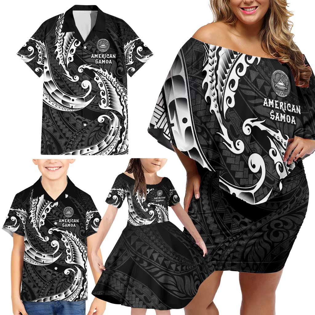 AAPI Heritage Month Family Matching Off Shoulder Short Dress and Hawaiian Shirt American Samoa Polynesian Tribal Wave LT05 - Polynesian Pride