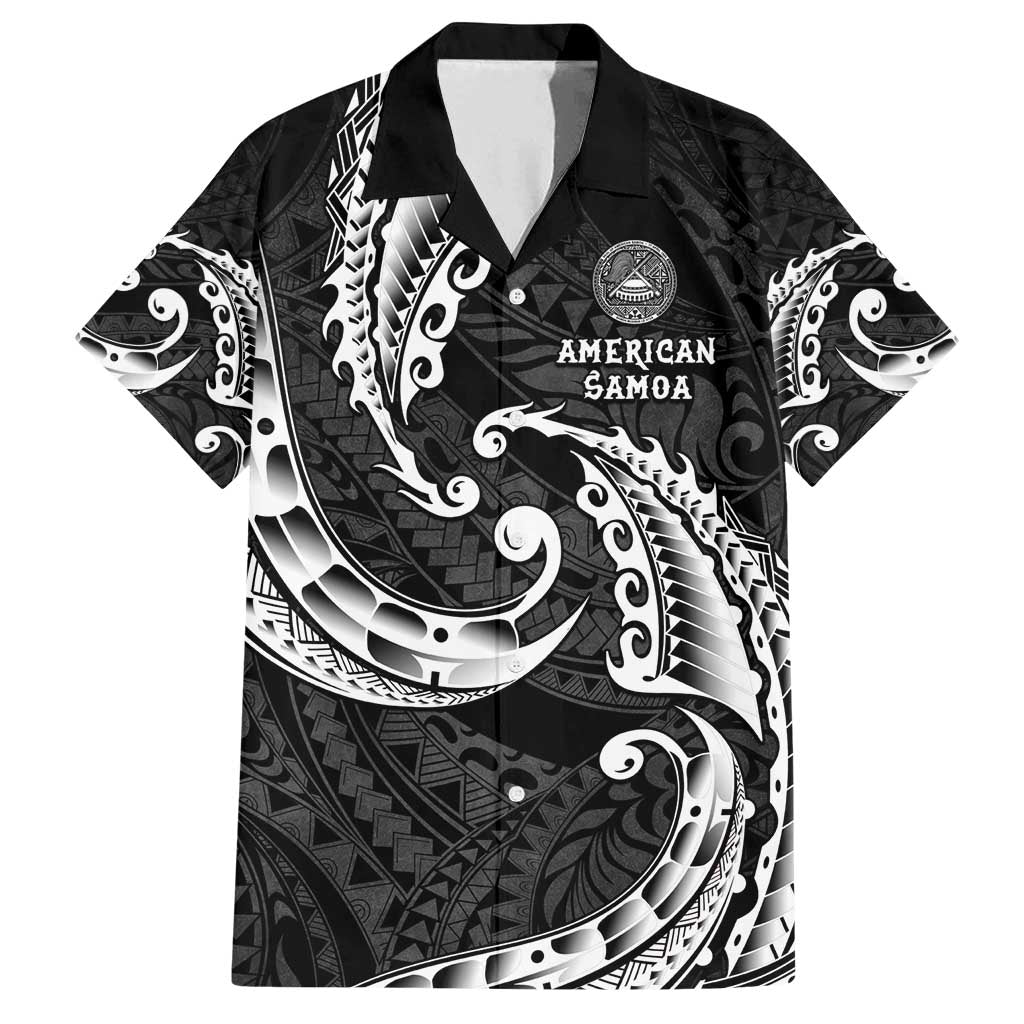 AAPI Heritage Month Family Matching Off Shoulder Short Dress and Hawaiian Shirt American Samoa Polynesian Tribal Wave LT05 Dad's Shirt - Short Sleeve Black - Polynesian Pride
