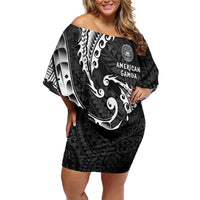 AAPI Heritage Month Family Matching Off Shoulder Short Dress and Hawaiian Shirt American Samoa Polynesian Tribal Wave LT05 Mom's Dress Black - Polynesian Pride