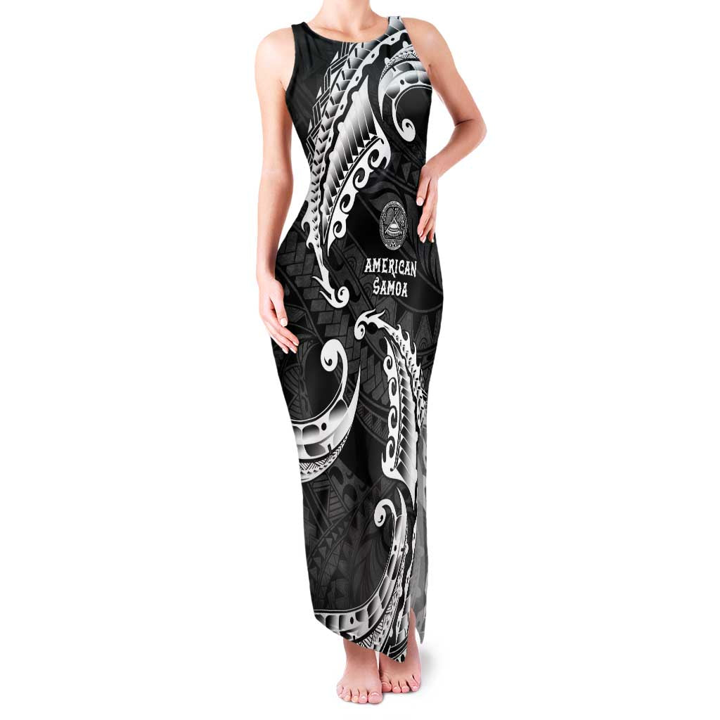 AAPI Heritage Month Family Matching Tank Maxi Dress and Hawaiian Shirt American Samoa Polynesian Tribal Wave LT05 Mom's Dress Black - Polynesian Pride