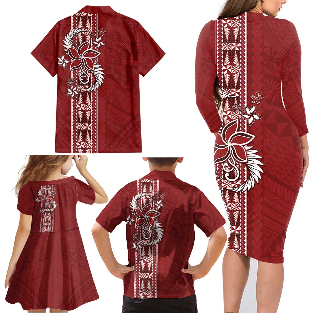 Tonga Language Week Family Matching Long Sleeve Bodycon Dress and Hawaiian Shirt Malo e Lelei Kupesi Ngatu Pattern LT05 - Polynesian Pride
