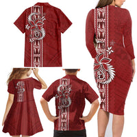 Tonga Language Week Family Matching Long Sleeve Bodycon Dress and Hawaiian Shirt Malo e Lelei Kupesi Ngatu Pattern LT05 - Polynesian Pride
