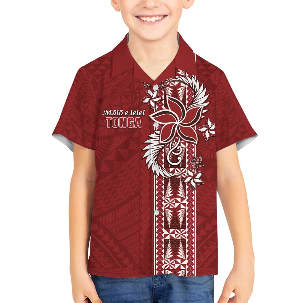 Tonga Language Week Family Matching Long Sleeve Bodycon Dress and Hawaiian Shirt Malo e Lelei Kupesi Ngatu Pattern LT05 Son's Shirt Red - Polynesian Pride