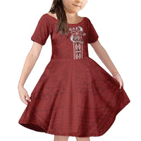 Tonga Language Week Family Matching Mermaid Dress and Hawaiian Shirt Malo e Lelei Kupesi Ngatu Pattern LT05 Daughter's Dress Red - Polynesian Pride