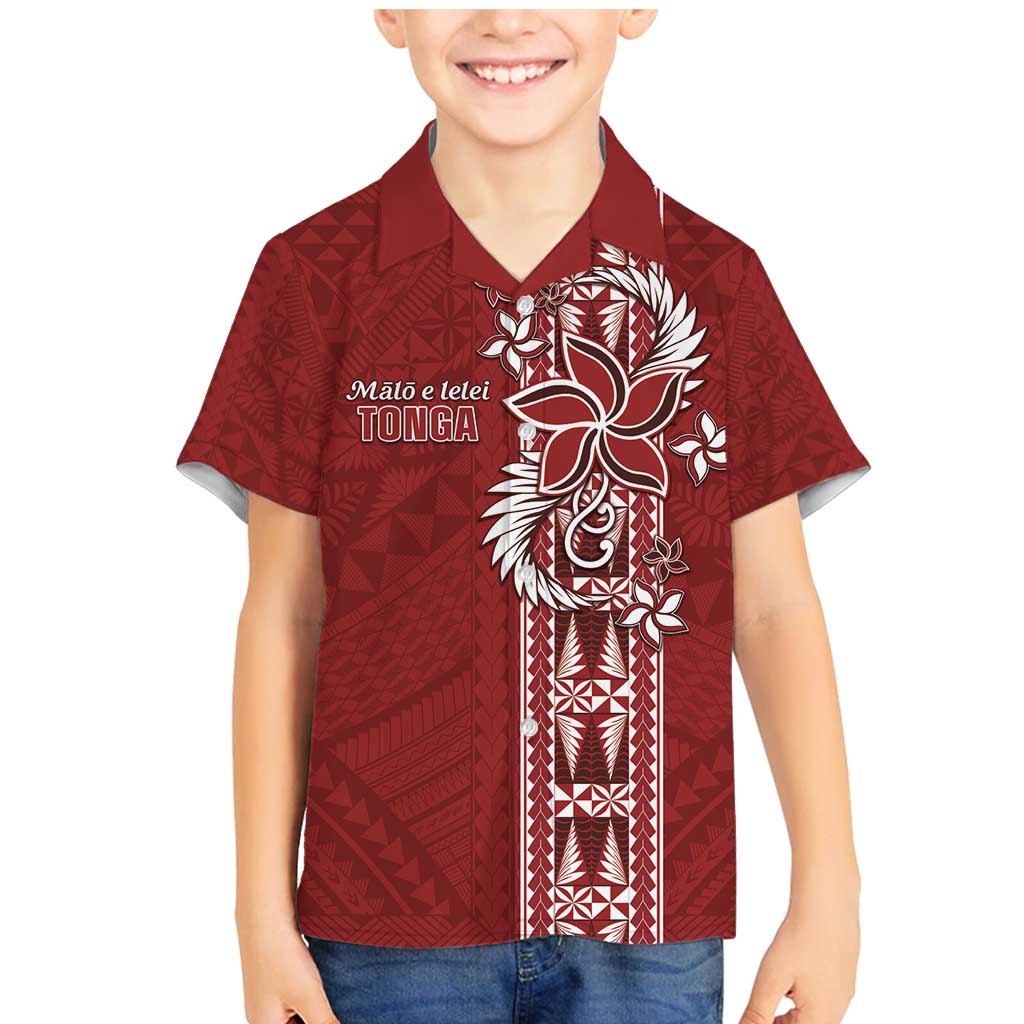 Tonga Language Week Family Matching Mermaid Dress and Hawaiian Shirt Malo e Lelei Kupesi Ngatu Pattern LT05 Son's Shirt Red - Polynesian Pride