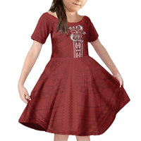 Tonga Language Week Family Matching Off The Shoulder Long Sleeve Dress and Hawaiian Shirt Malo e Lelei Kupesi Ngatu Pattern LT05 Daughter's Dress Red - Polynesian Pride