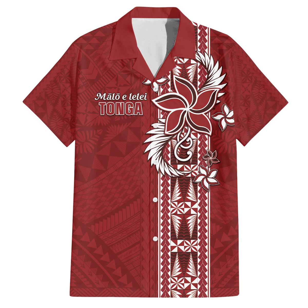 Tonga Language Week Family Matching Off The Shoulder Long Sleeve Dress and Hawaiian Shirt Malo e Lelei Kupesi Ngatu Pattern LT05 Dad's Shirt - Short Sleeve Red - Polynesian Pride