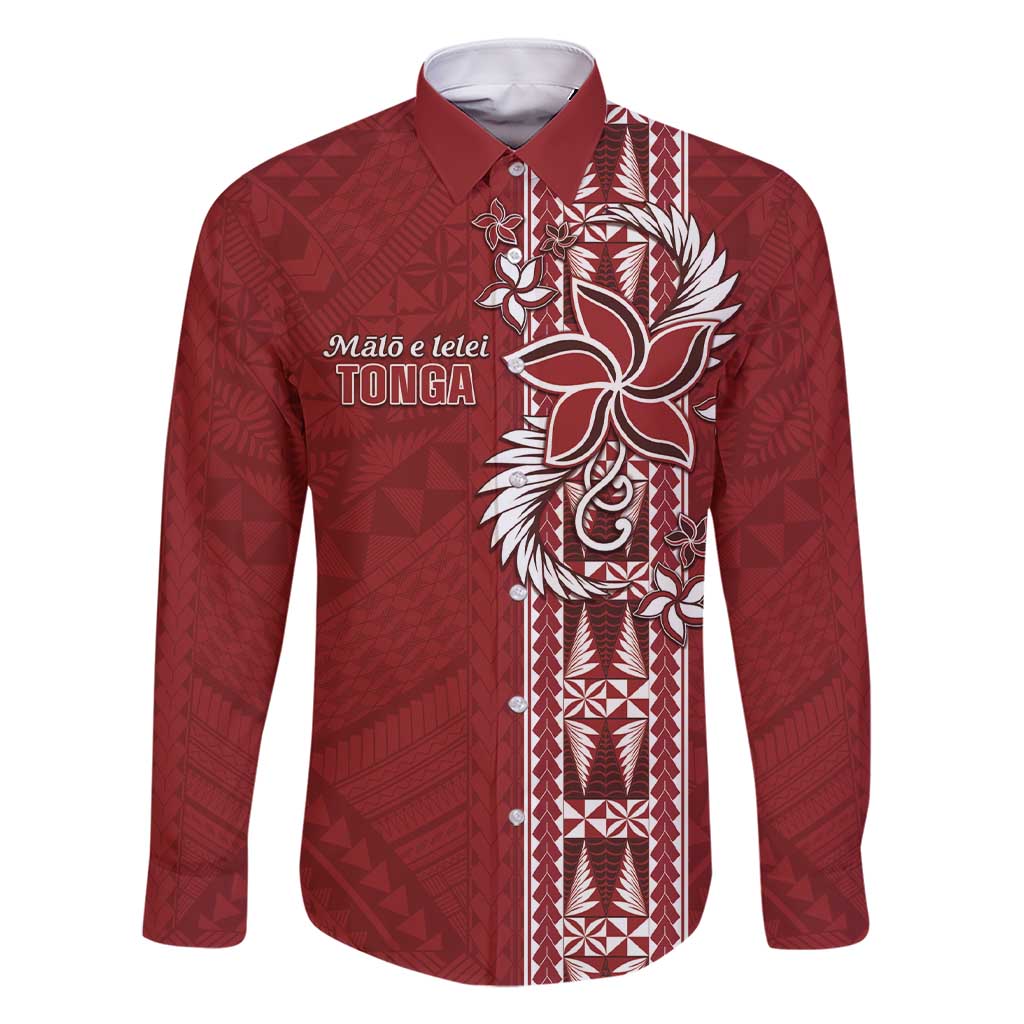 Tonga Language Week Family Matching Short Sleeve Bodycon Dress and Hawaiian Shirt Malo e Lelei Kupesi Ngatu Pattern LT05 Dad's Shirt - Long Sleeve Red - Polynesian Pride