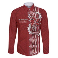 Tonga Language Week Family Matching Short Sleeve Bodycon Dress and Hawaiian Shirt Malo e Lelei Kupesi Ngatu Pattern LT05 Dad's Shirt - Long Sleeve Red - Polynesian Pride