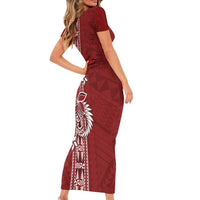 Tonga Language Week Short Sleeve Bodycon Dress Malo e Lelei Kupesi Ngatu Pattern LT05 - Polynesian Pride