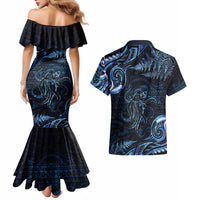 Aotearoa New Zealand Octopus Couples Matching Mermaid Dress and Hawaiian Shirt Silver Fern Maori Pattern LT05 - Polynesian Pride