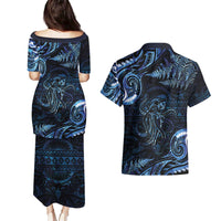 Aotearoa New Zealand Octopus Couples Matching Puletasi and Hawaiian Shirt Silver Fern Maori Pattern LT05 - Polynesian Pride