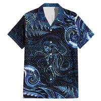 Aotearoa New Zealand Octopus Family Matching Mermaid Dress and Hawaiian Shirt Silver Fern Maori Pattern LT05 Dad's Shirt - Short Sleeve Blue - Polynesian Pride