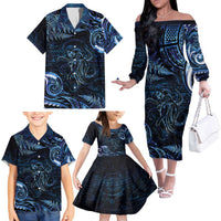 Aotearoa New Zealand Octopus Family Matching Off The Shoulder Long Sleeve Dress and Hawaiian Shirt Silver Fern Maori Pattern LT05 - Polynesian Pride