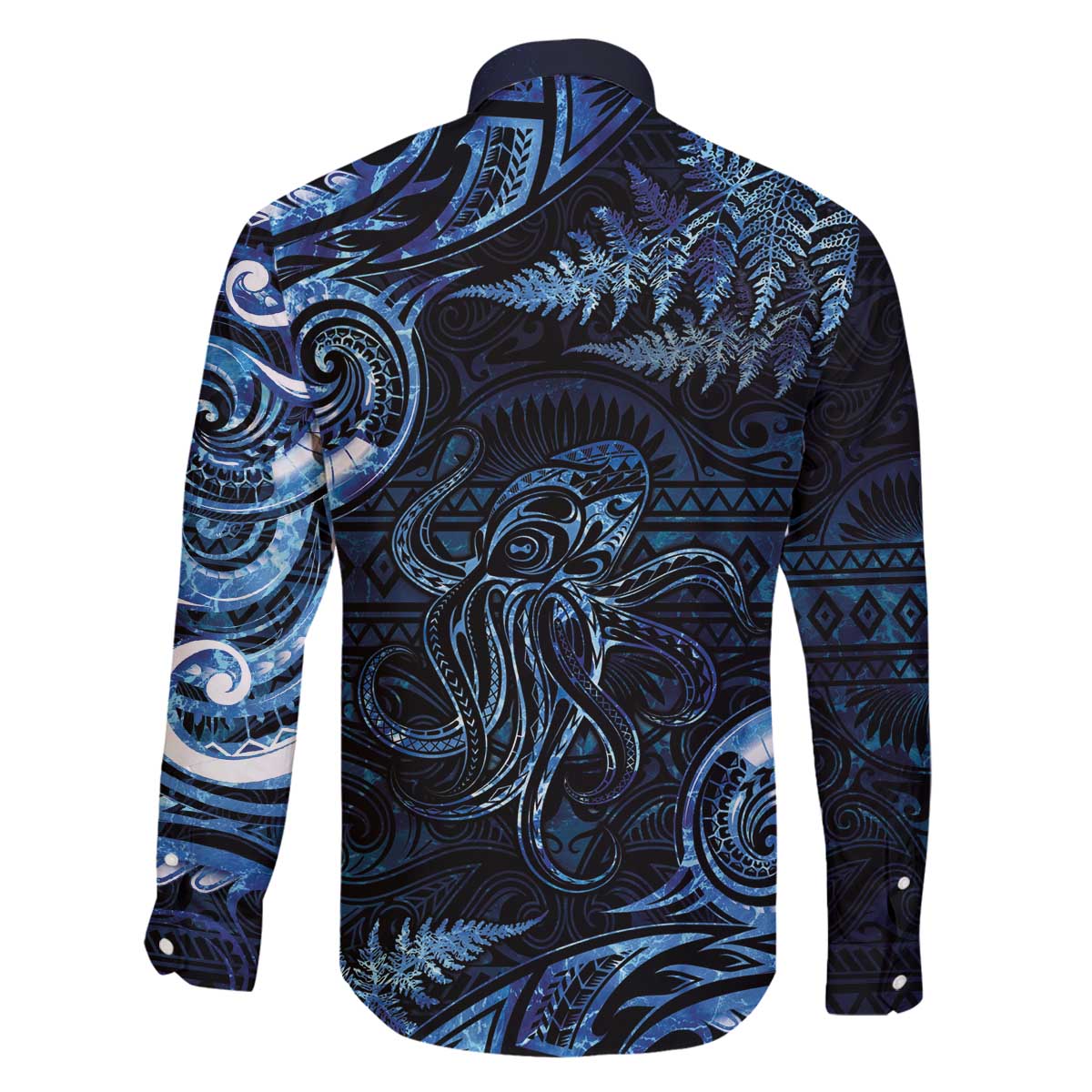 Aotearoa New Zealand Octopus Family Matching Off The Shoulder Long Sleeve Dress and Hawaiian Shirt Silver Fern Maori Pattern LT05 - Polynesian Pride