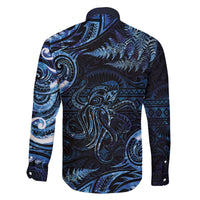 Aotearoa New Zealand Octopus Family Matching Off The Shoulder Long Sleeve Dress and Hawaiian Shirt Silver Fern Maori Pattern LT05 - Polynesian Pride