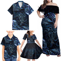 Aotearoa New Zealand Octopus Family Matching Off Shoulder Maxi Dress and Hawaiian Shirt Silver Fern Maori Pattern LT05 - Polynesian Pride