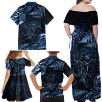 Aotearoa New Zealand Octopus Family Matching Off Shoulder Maxi Dress and Hawaiian Shirt Silver Fern Maori Pattern LT05 - Polynesian Pride