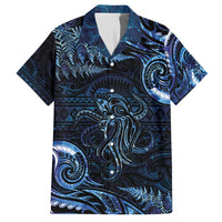Aotearoa New Zealand Octopus Family Matching Off Shoulder Maxi Dress and Hawaiian Shirt Silver Fern Maori Pattern LT05 Dad's Shirt - Short Sleeve Blue - Polynesian Pride