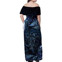 Aotearoa New Zealand Octopus Family Matching Off Shoulder Maxi Dress and Hawaiian Shirt Silver Fern Maori Pattern LT05 - Polynesian Pride