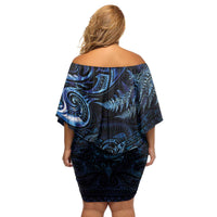 Aotearoa New Zealand Octopus Family Matching Off Shoulder Short Dress and Hawaiian Shirt Silver Fern Maori Pattern LT05 - Polynesian Pride
