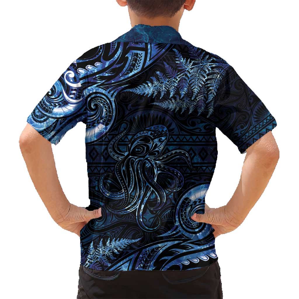 Aotearoa New Zealand Octopus Family Matching Summer Maxi Dress and Hawaiian Shirt Silver Fern Maori Pattern LT05 - Polynesian Pride