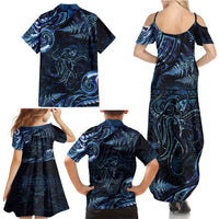 Aotearoa New Zealand Octopus Family Matching Summer Maxi Dress and Hawaiian Shirt Silver Fern Maori Pattern LT05 - Polynesian Pride