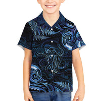 Aotearoa New Zealand Octopus Family Matching Summer Maxi Dress and Hawaiian Shirt Silver Fern Maori Pattern LT05 Son's Shirt Blue - Polynesian Pride