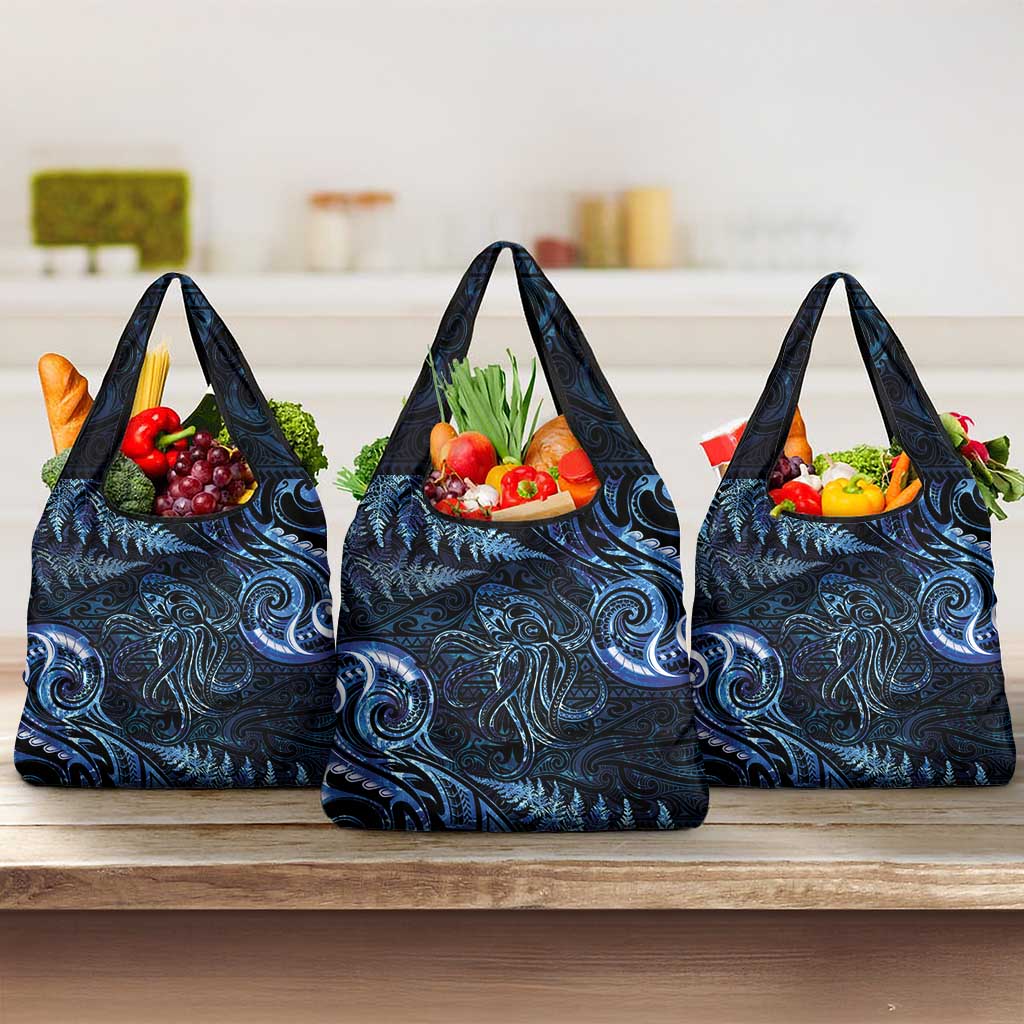 Aotearoa New Zealand Octopus Grocery Bag Silver Fern Maori Pattern