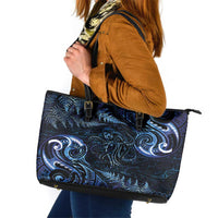 Aotearoa New Zealand Octopus Leather Tote Bag Silver Fern Maori Pattern LT05 Blue - Polynesian Pride
