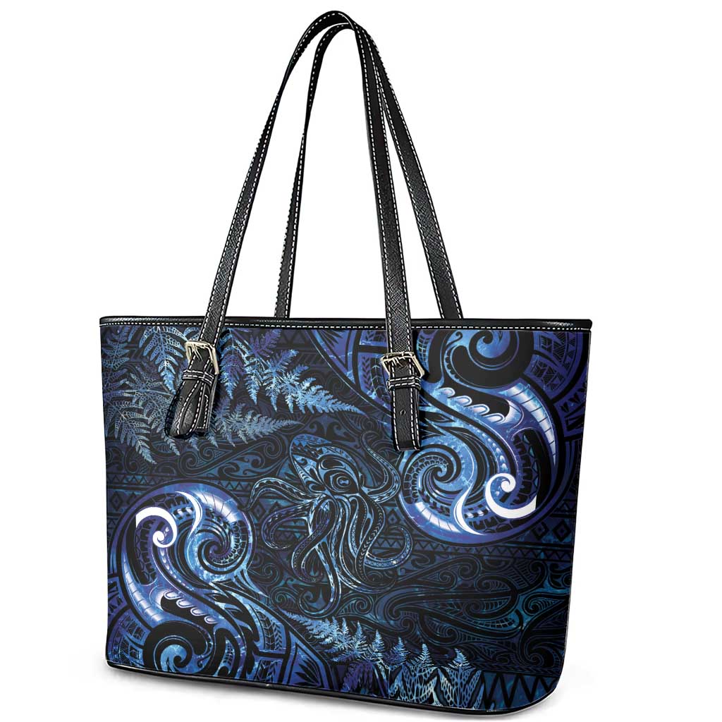 Aotearoa New Zealand Octopus Leather Tote Bag Silver Fern Maori Pattern LT05 - Polynesian Pride