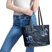 Aotearoa New Zealand Octopus Leather Tote Bag Silver Fern Maori Pattern LT05 - Polynesian Pride