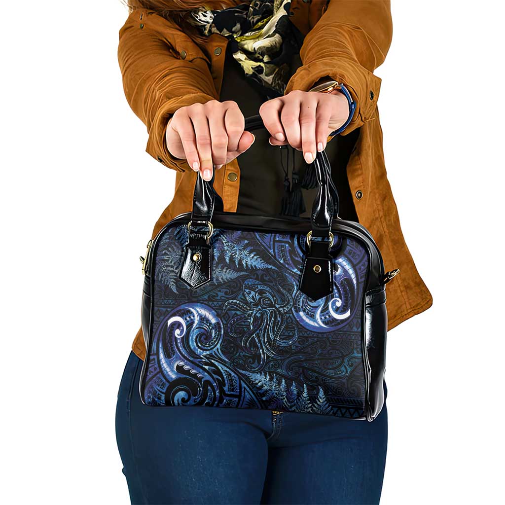 Aotearoa New Zealand Octopus Shoulder Handbag Silver Fern Maori Pattern LT05 One Size Blue - Polynesian Pride