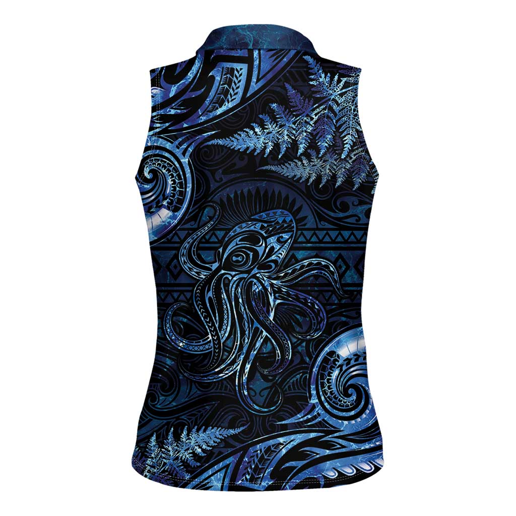 Aotearoa New Zealand Octopus Women Sleeveless Polo Shirt Silver Fern Maori Pattern LT05 - Polynesian Pride
