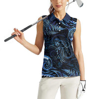 Aotearoa New Zealand Octopus Women Sleeveless Polo Shirt Silver Fern Maori Pattern LT05 - Polynesian Pride