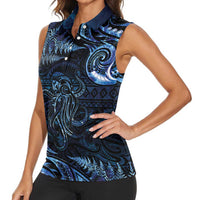 Aotearoa New Zealand Octopus Women Sleeveless Polo Shirt Silver Fern Maori Pattern LT05 - Polynesian Pride