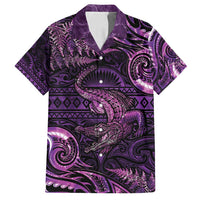 Aotearoa New Zealand Crocodile Family Matching Long Sleeve Bodycon Dress and Hawaiian Shirt Silver Fern Maori Pattern LT05 Dad's Shirt - Short Sleeve Purple - Polynesian Pride