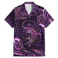 Aotearoa New Zealand Crocodile Family Matching Mermaid Dress and Hawaiian Shirt Silver Fern Maori Pattern LT05 Dad's Shirt - Short Sleeve Purple - Polynesian Pride