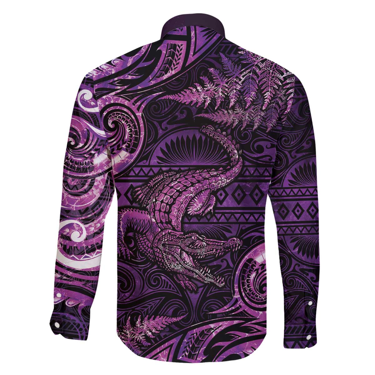 Aotearoa New Zealand Crocodile Family Matching Off The Shoulder Long Sleeve Dress and Hawaiian Shirt Silver Fern Maori Pattern LT05 - Polynesian Pride