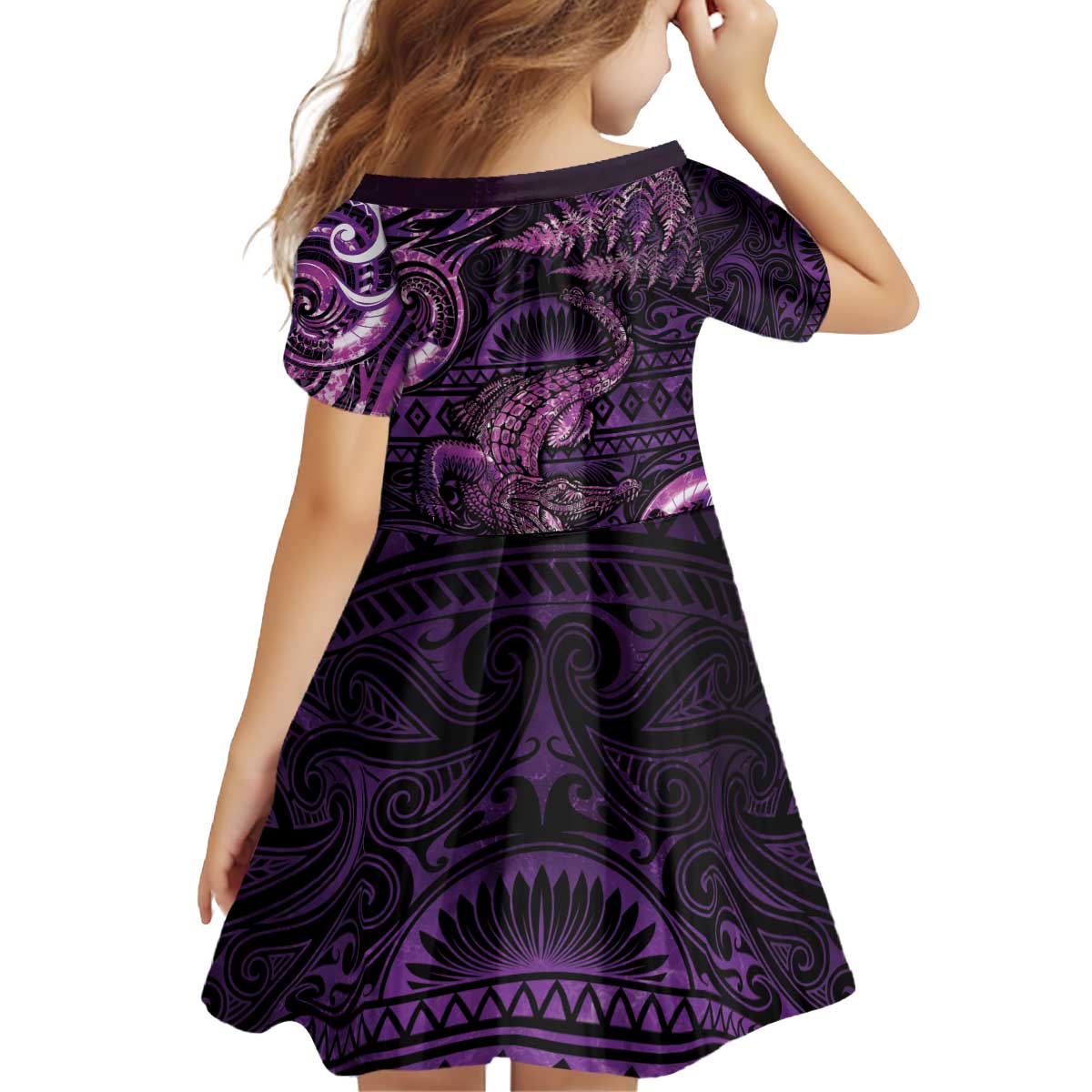 Aotearoa New Zealand Crocodile Family Matching Off Shoulder Short Dress and Hawaiian Shirt Silver Fern Maori Pattern LT05 - Polynesian Pride