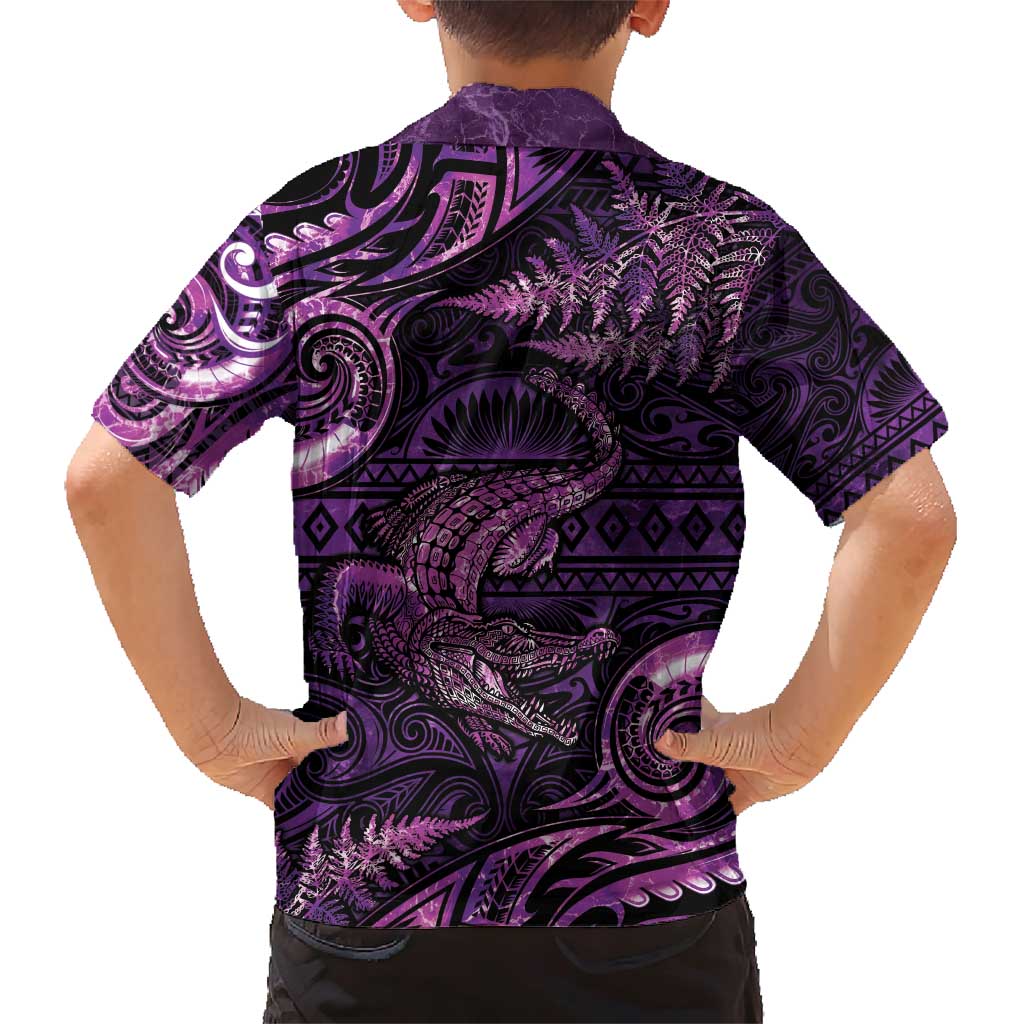 Aotearoa New Zealand Crocodile Family Matching Short Sleeve Bodycon Dress and Hawaiian Shirt Silver Fern Maori Pattern LT05 - Polynesian Pride