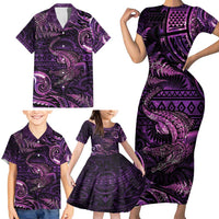 Aotearoa New Zealand Crocodile Family Matching Short Sleeve Bodycon Dress and Hawaiian Shirt Silver Fern Maori Pattern LT05 - Polynesian Pride